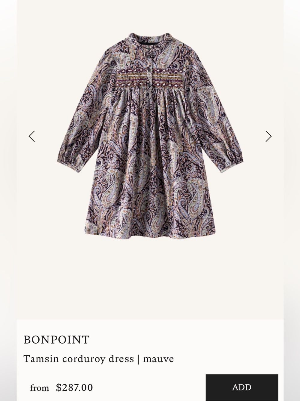 Bonpoint x liberty Paisley Mini Dress in Purple and Cream